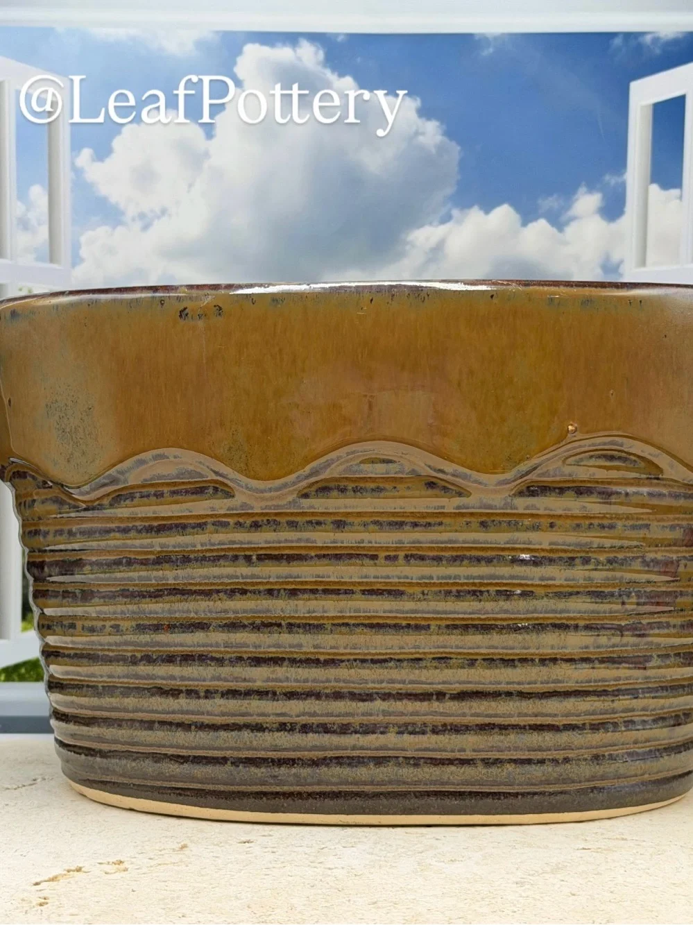 Handmade Ceramic Planter Oval Pot with Drainage Hole